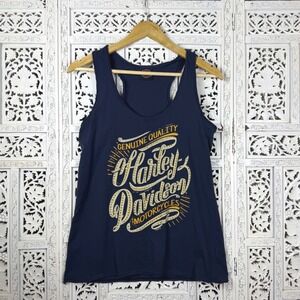 Harley Davidson Rhinestone Bedazzled Flowy Tank‎ Top Sz L Virginia Horse Lounge